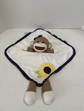 Baby Starters Sock Monkey Lovey Rattle Sunflower Blue And White Polka Dots