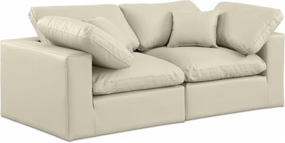 Comfy Modern Modular Sofa in Soft Cream Vegan Leather - 80'' W