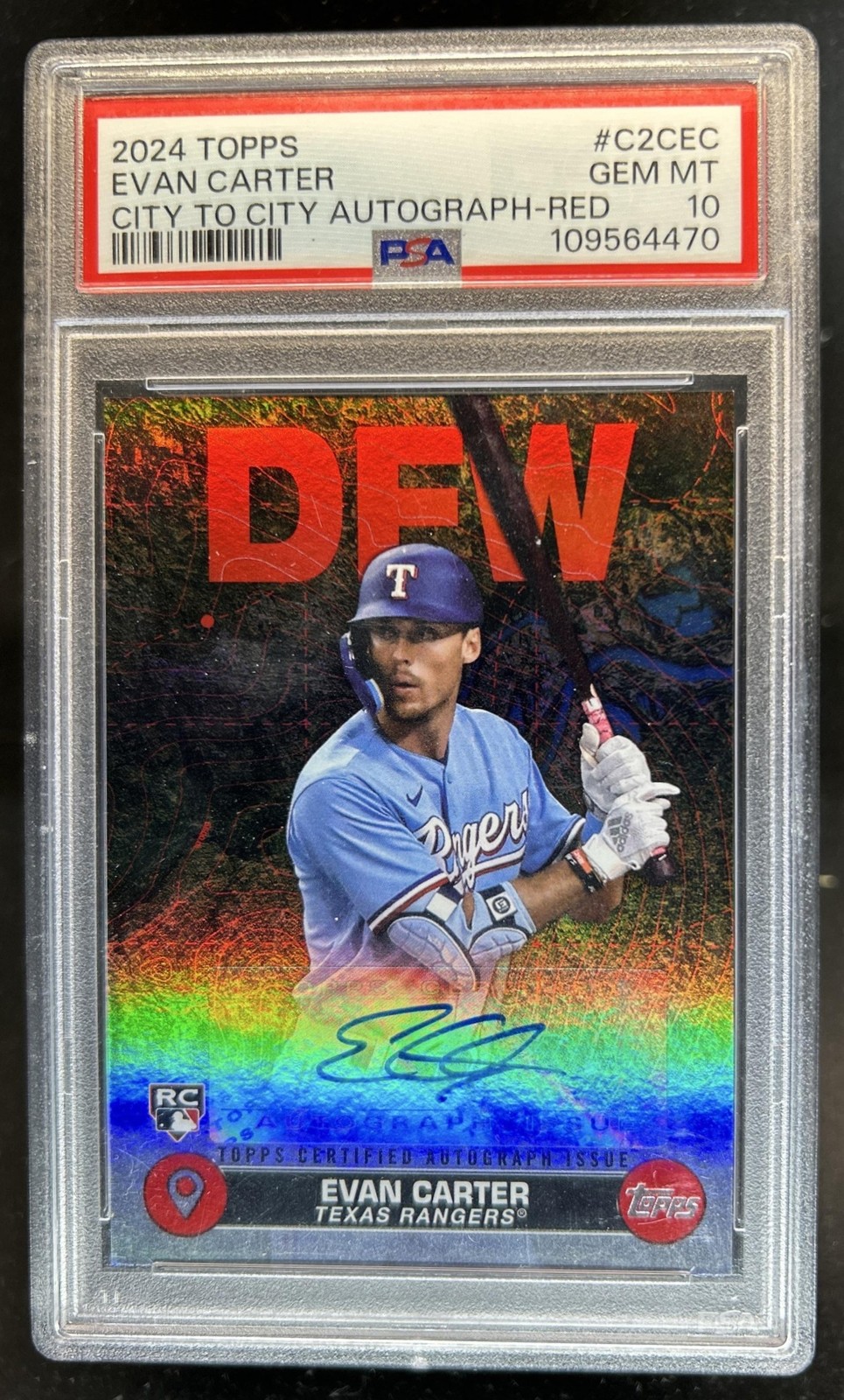 2024 Topps Evan Carter City to Auto RC Red Rookie #/25 Rangers PSA 10 GEM MINT