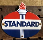 VINTAGE STANDARD GASOLINE PORCELAIN TORCH GAS SERVICE STATION PUMP PLATE SIGN