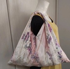 Handmade Kimono Silk Eco Bag Pink Floral Japanese Furoshiki-style Shoulder Bag