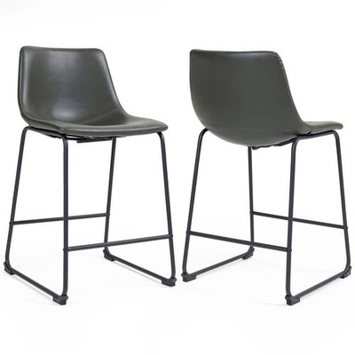 Glamour Home Adan 23.5 in Vintage Grey Faux Leather Counter Stools Set of 2