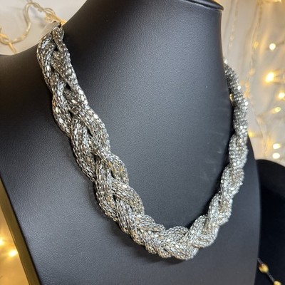 Express Silver Braided Statement Chain Necklace Signed Fashion Jewelry