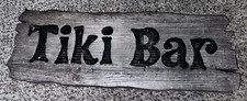 Vintage Tiki Bar Sign Carved Wood Rare Home Pool Bar Poolside Wooden 17" Long 