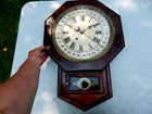 1871 NEW HAVEN OCTAGONAL DROP REGULATOR CALENDAR WALL CLOCK - RUNS! — photo 7