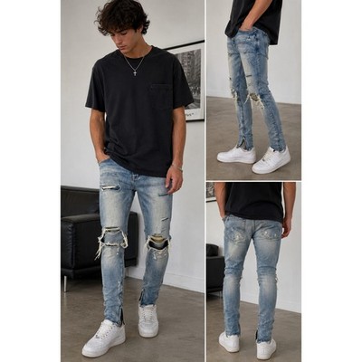 MNML Distressed Zip Hem Skinny Jeans Men's Size 36 Light Wash