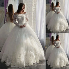 Princess Wedding Dresses White Ivory Lace Applique Off Shoulder Bridal Ball Gown