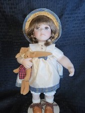 13" Show-Stoppers Inc. Porcelain Doll With Straw Hat Holding Bunny