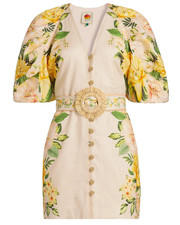 π$270 FARM RIO SZ LARGE SAND GARDEN CASCADE FLORAL EUROFLAX MINI DRESS NWT