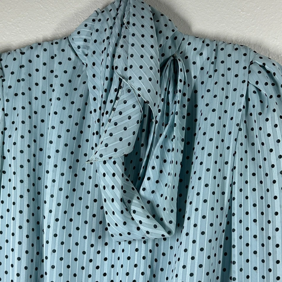 Richard Warren Saks Fifth Avenue Blouse Womens Small Bust Blue Polka Dot Vintage - Image 2 of 4