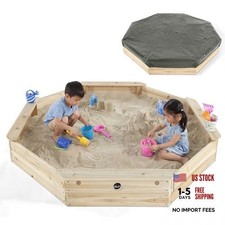 Wooden Large Sandbox with Cover - Outdoor Octagon Sand Box with Cover