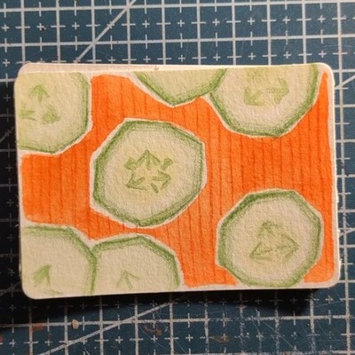 ACEO Original, Sliced Cucumber, Gouache painting by Yeahtessy