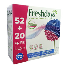 Freshdays Long Scented Pantyliners (72 Pads), Natural Cotton Feel, Daily Liners