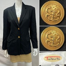 Talbots Women s 12 Vintage Navy Wool Gold Button Blazer Jacket Made In USA