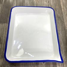 Vintage Porcelain Photo Darkroom Film Developing Tray 17x14x2.5 Blue Rim