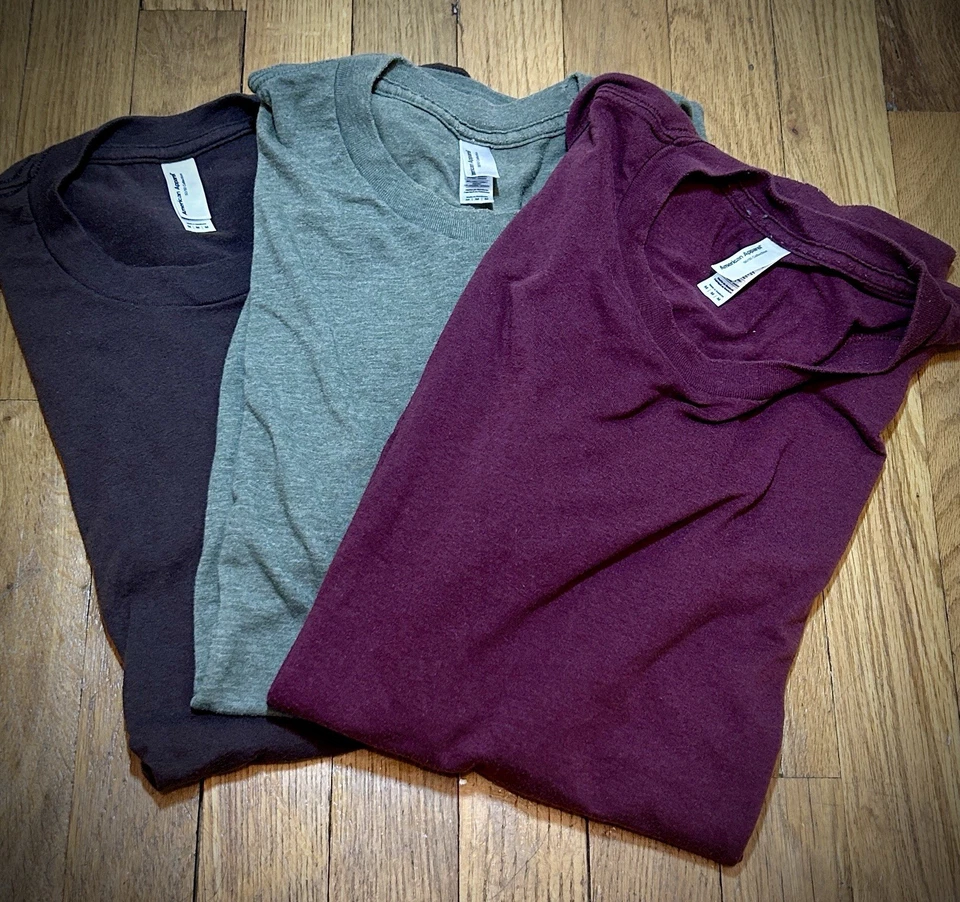 American Apparel 50/50 T-Shirt  3-Pack Heather Green, Brown, Maroon Size Medium - Image 2 of 4