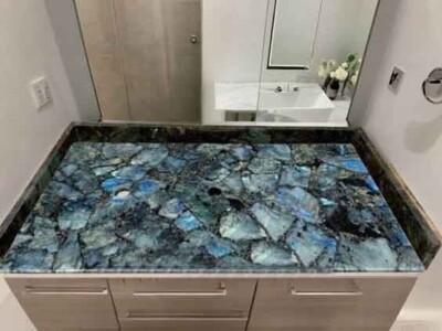 Labradorite Gemstone Counter Top Desk - Bathroom Vanity Sink Counter Top Decor