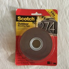 NOS Scotch Outdoor Mounting Tape 1 Roll 1 in x 1.75 in Red Holds 5 lbs Medium