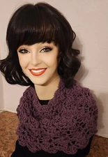 FREE $6 Gift soft crocheted purple scalloped cowl collar infinity scarf FC2G25
