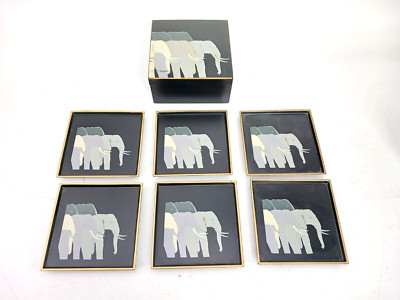 Otagiri Tuskers 6 x Elefanten Untersetzer Lack Japan in Dose, Designerstück