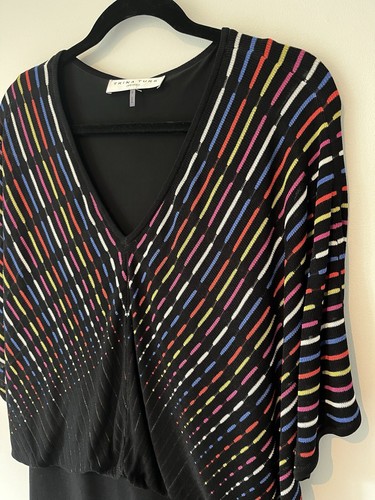 Trina Turk Black Multicolored Rainbow V Neck Dolman Sleeve Knit Dress Small - Picture 2 of 10