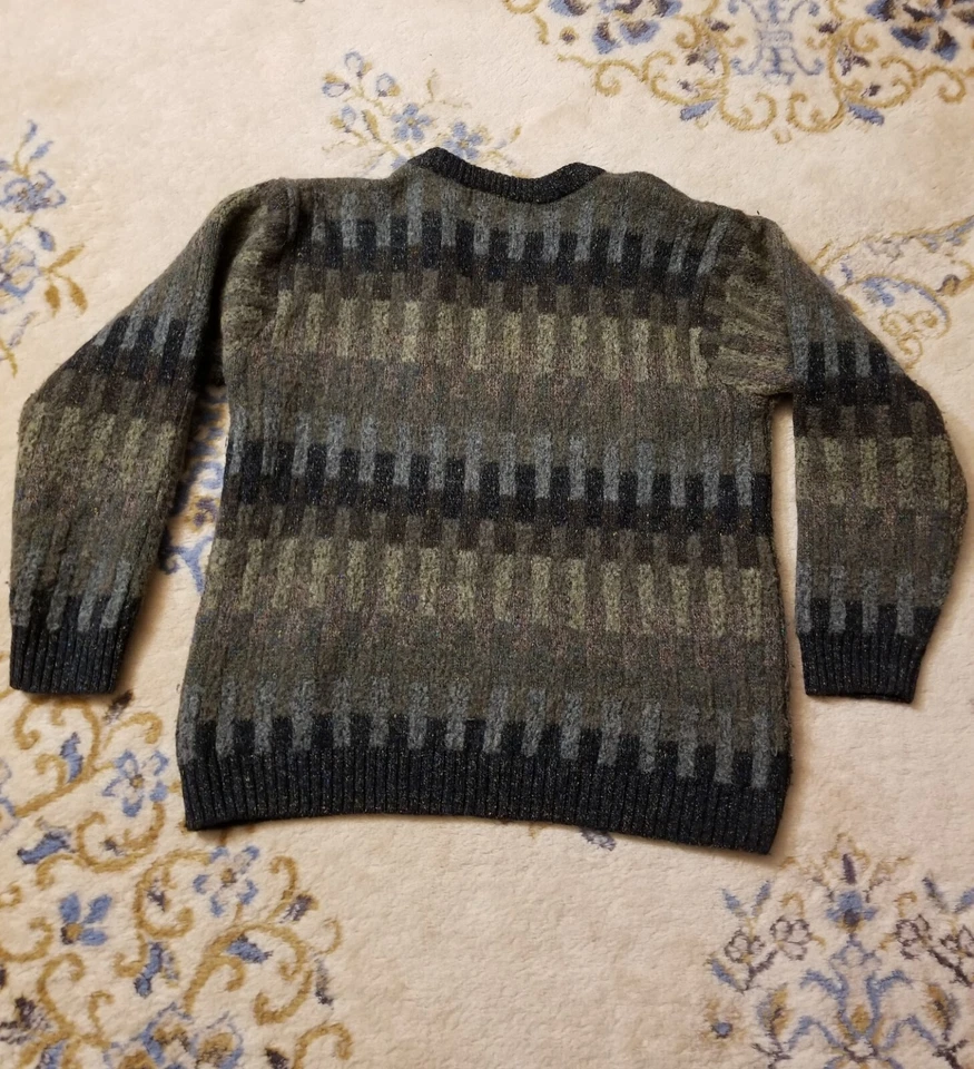 Harley of Scotland Sweater Womens M Wool Silk Brown Grey Striped Pullover Soft Foto 4 de 4