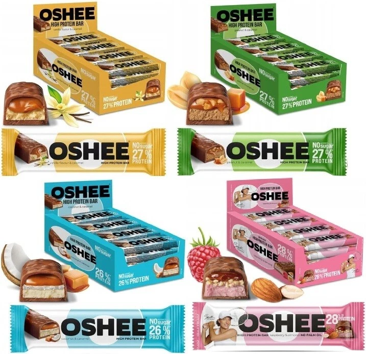 12 STANGEN! OSHEE High Protein Riegel (Vanille, Erdnuss, Kokos, Karamell, Himbeere)