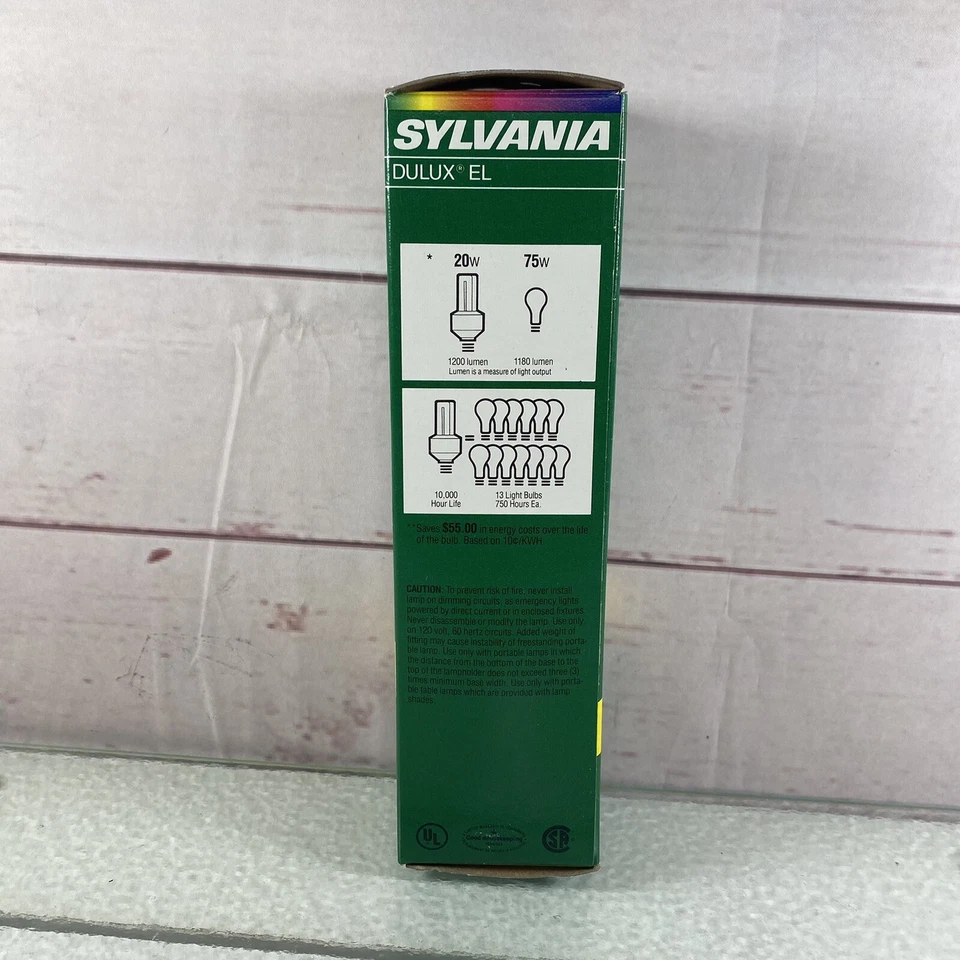 (2) Bombilla Sylvania Dulux EL 20W CFL 2700K 82 CRI #29105 CF20EL/827/MED Foto 4 de 4