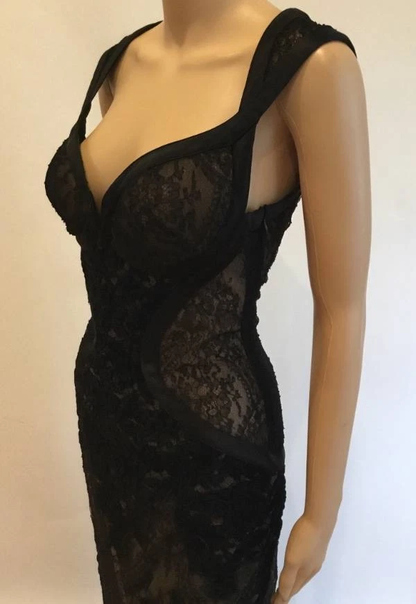 ABITO VERSACE FW 2005 RUNWAY TRASPARENTE IN PIZZO TAGLIA IT 42