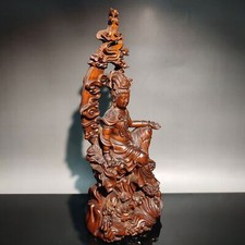 9" Boxwood Buddha Wooden Statue Antique Free Kwan Yin Carved Home Decor
