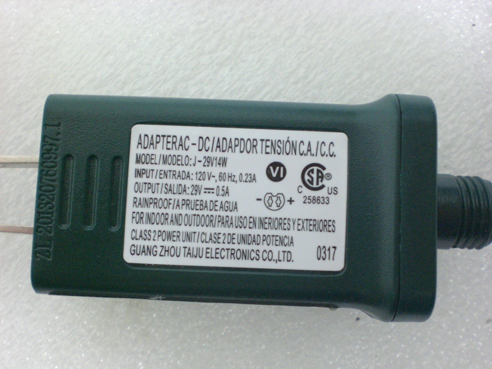 Transformer DC Adapter AC/DC Model J-29V14W 120v Input, 29V DC 0.5A ...