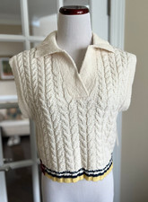Anthropologie Maeve Sweater Collared Cable-Knit Vest Ivory Size S nwt