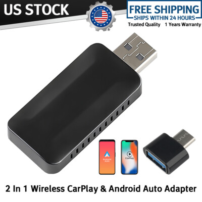 2 in 1 Android Auto Wireless Adapter Wireless CarPlay Adapter Plug Play Radio US