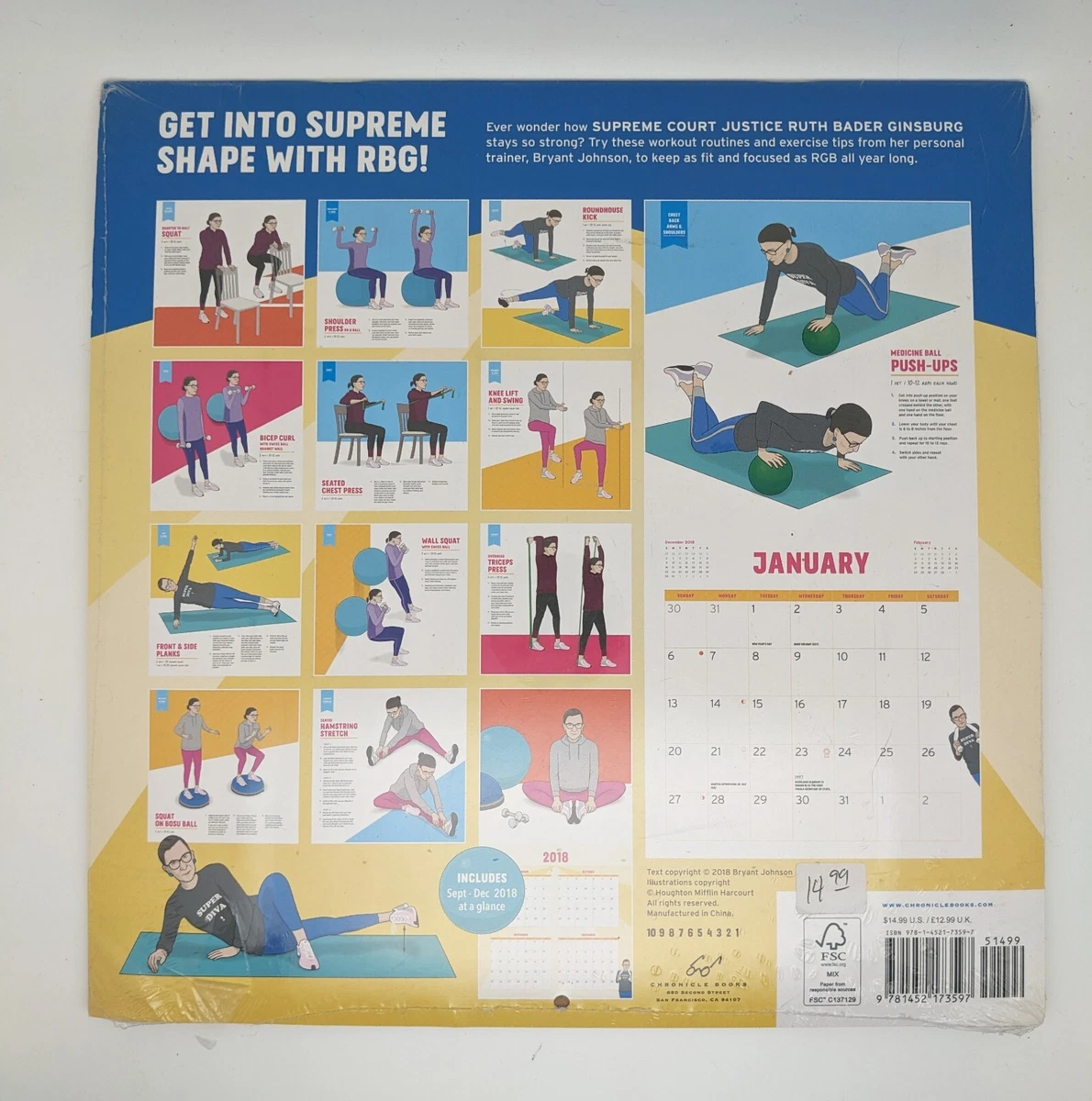The RBG Workout Wall Calendar By Bryant Johnson Notorious RBG 2019 | eBay
