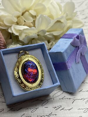 Gold Fire Opal Locket Graduation Birthday Easter Mothers Day Gift Bridal Wedding