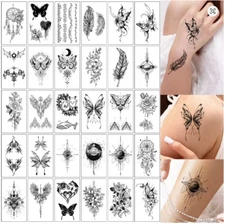 30Pcs Black Butterfly Feather Temporary Tattoo Body Stickers Waterproof HHD NH28