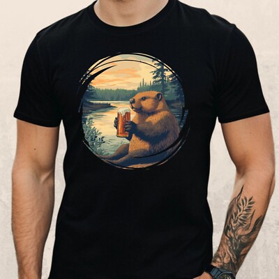 Herren T-Shirt  Biber mit Bier Motiv Baumwolle Größe XS bis 5XL