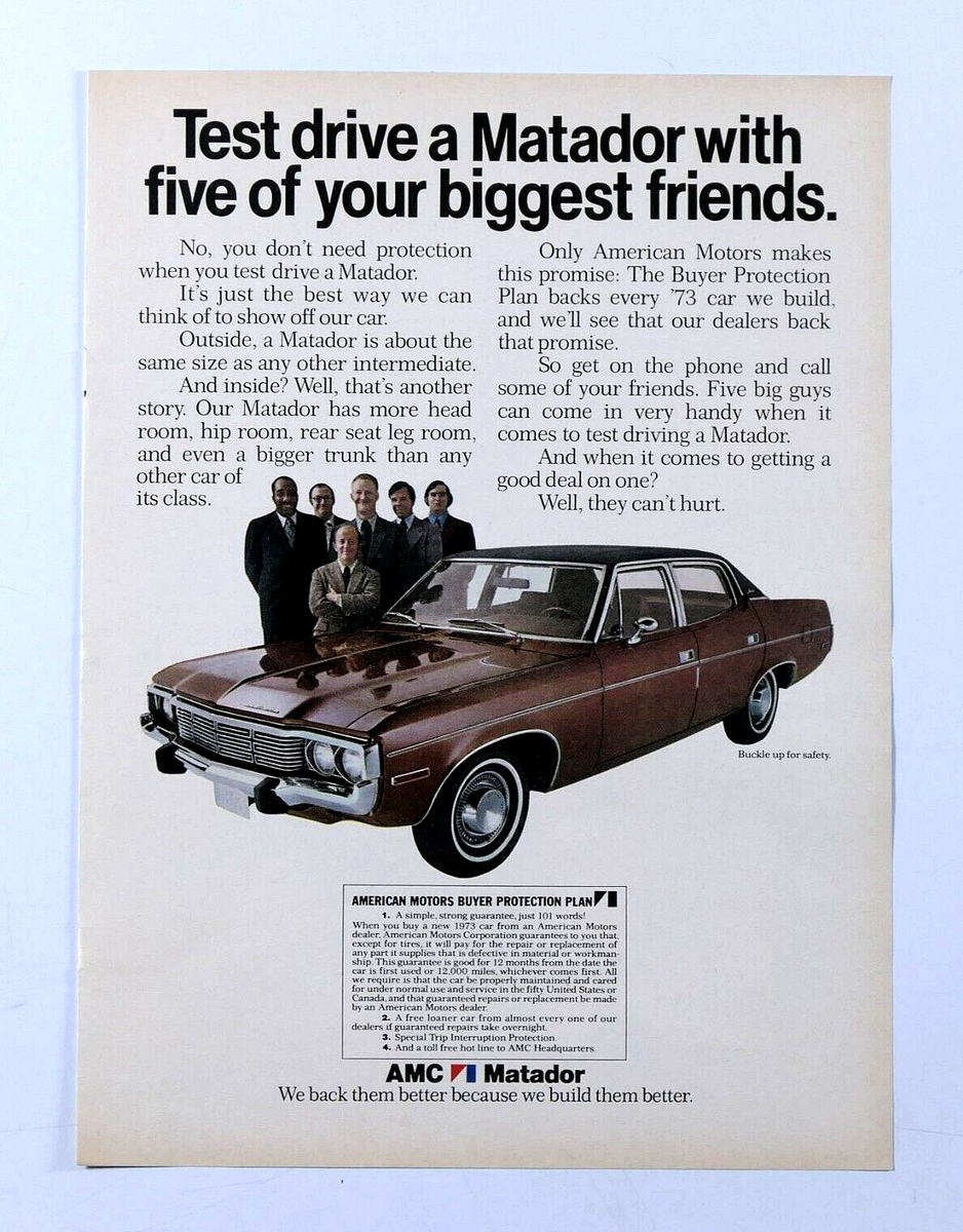 1973 AMC Matador Vintage Rambler 4 Door Sedan Original Print Ad