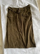 Polo Ralph Lauren Suede Midi A-line Skirt 698 Belted Unlined Forest Green NEW