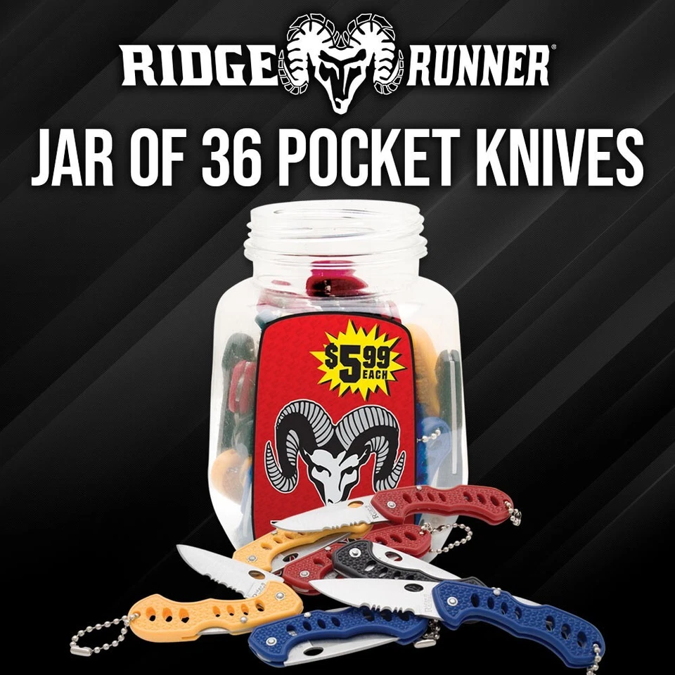 Ridge Runner Pocket Knife Jar | 36 Count | Stainless Steel Blades | ABS Handles - Image 2 of 3