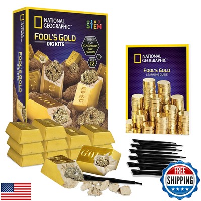 NATIONAL GEOGRAPHIC Fool s Gold Dig Kit   12 Gold Bar Dig Bricks with 2-3 Pyr