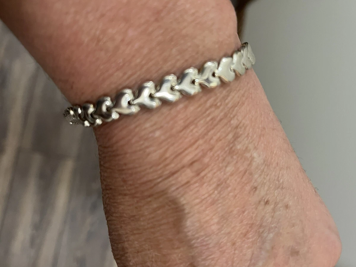 Sterling Silver 925 Reversible Silver Gold Two-Toned Heart Bracelet 7”