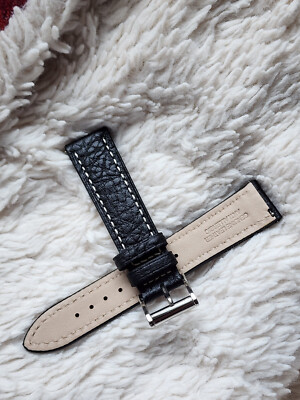 20mm Black Genuine Leather buffalo Grain interchangeable Replacement watch strap
