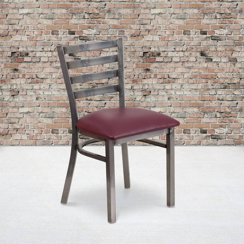 Flash Furniture Dining Chairs Clear Coated Ladder Back Metal Burgundy