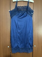 VTG Vassarette Nylon Blue Slip Dress Chemise Lace Ribbon Slit 38 Large Sissy