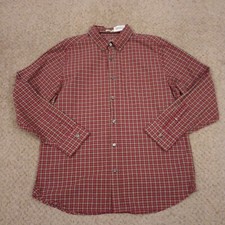 Old Navy Shirt Mens Large Red Plaid Long Sleeve Button Down Cotton Fitted