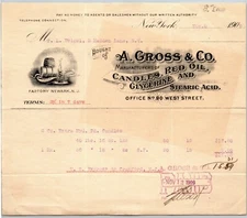 A. Gross & Co.1909 Letterhead NY, NY Candles Red Oil Glycerine Stearic Acid