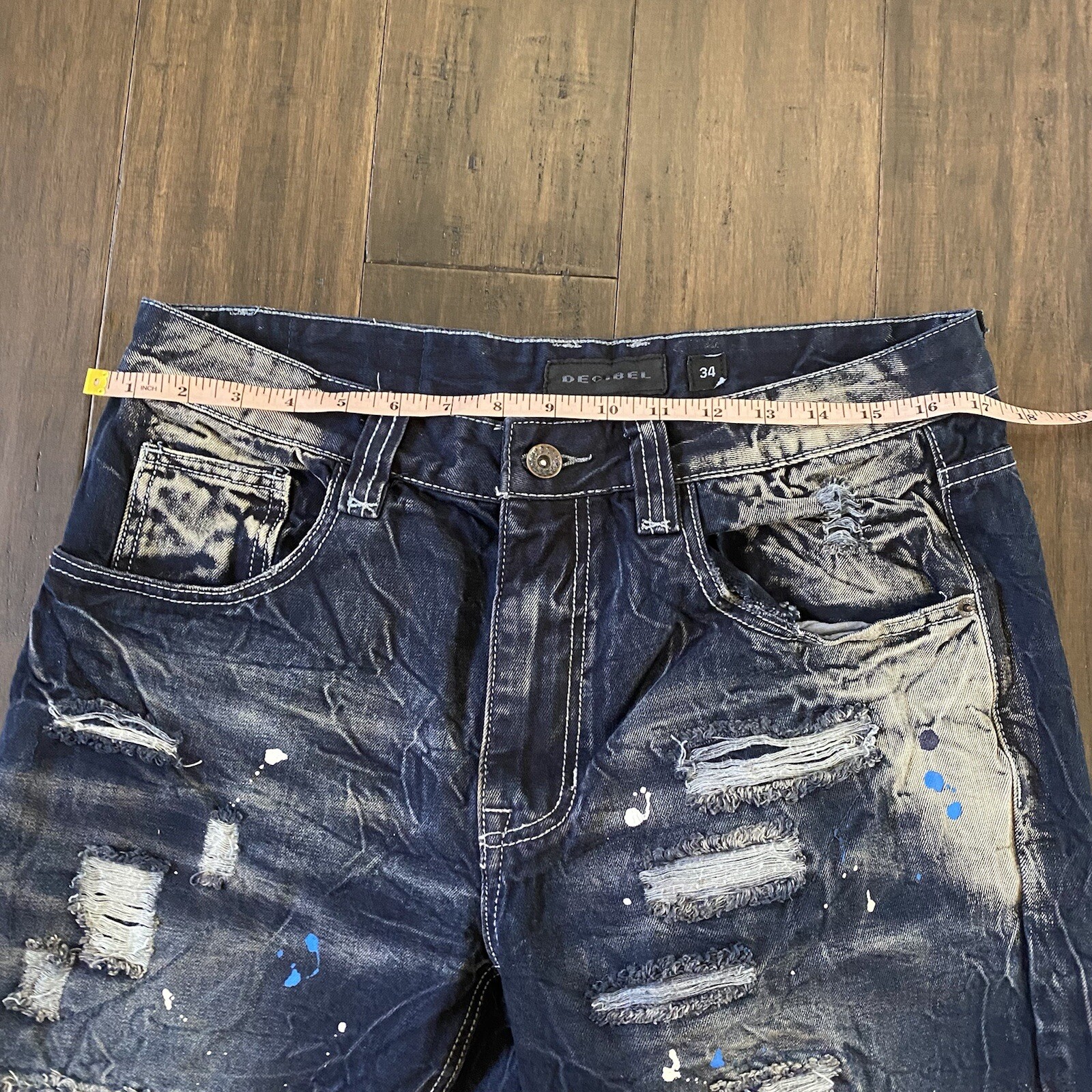 DECIBEL Blue Denim Paint Splatter Distressed Zip Fly … Gem