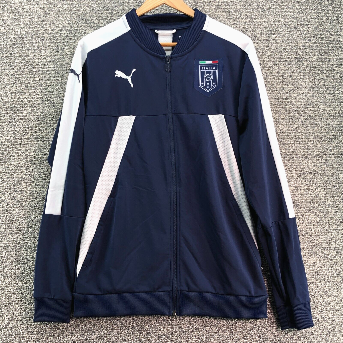 Italia FIGC Puma Sweatshirt Track Jacket Blue Mens Sz M Soccer