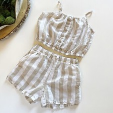  Gap Linen Blend Beige  White Striped Matching Set   10/11   Large   Girl  s